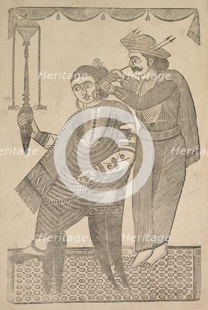 A Barber Cleaning the Ear of a Courtesan, 1800s. Creator: Shri Gobinda Chandra Roy.