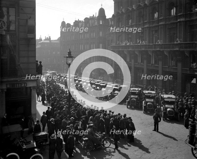 Mass enlistment of AA road scouts in the British Army, London, September 1914. Artist: Adolph Augustus Boucher.
