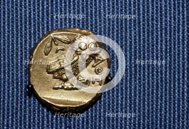 Owl on a Greek Gold Stater struck by Lachares, 300BC-295BC. Artist: Unknown.