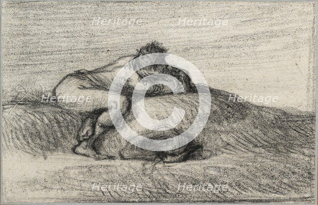 Man crouching on a Hillock, 1848-1850. Artist: Jean Francois Millet.