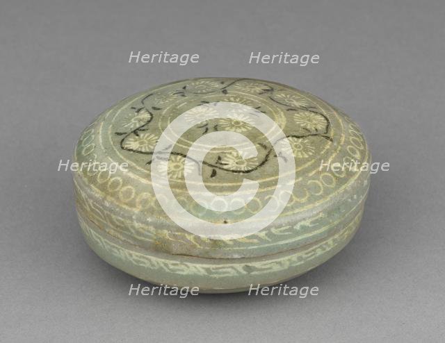 Box and Cover with Inlaid Chrysanthemum and Scroll Design, 1200s. Creator: Unknown.