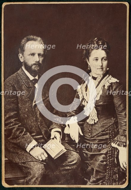 The composer Pyotr Ilyich Tchaikovsky (1840-1893) with his wife Antonina Miliukova, 1877.