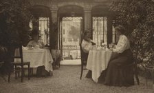 FBJ and Mrs. Gertrude Ka¨sebier, famous photographer, on patio of a Venetian hotel, 1905. Creator: Unknown.