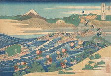 Fuji Seen from Kanaya on the Tokaido (Tokaido Kanaya no Fuji), from the series Thir..., ca. 1830-32. Creator: Hokusai.