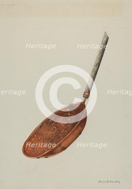 Copper Sugar Strainer, c. 1939. Creator: Annie B Johnston.