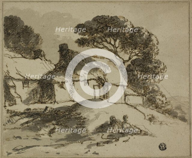 Cottages and Trees on Hillside, n.d. Creator: Thomas Monro.