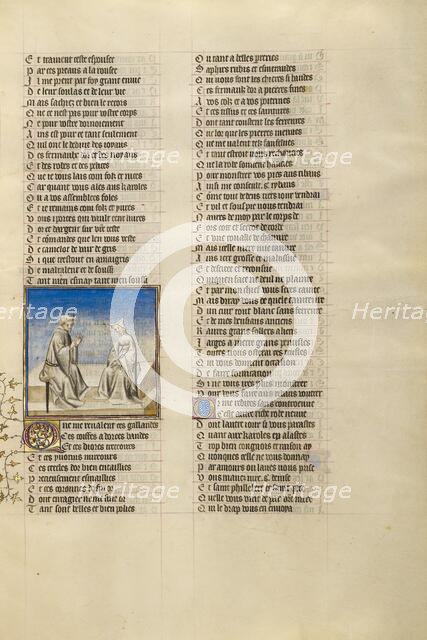 A Man and a Modishly Costumed Woman in Conversation; Roman de la Rose, about 1405. Creator: Unknown.