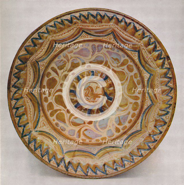 'Hispano-Moresque Lustre Dish with Blue Fish-Scale Border. 15th Century', 1928. Artist: Unknown.