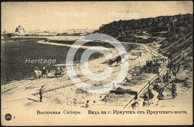 Eastern Siberia. View of the city of Irkutsk from the Irkutsk Bridge. Glazkovskoe suburb, 1900-1904. Creator: Unknown.