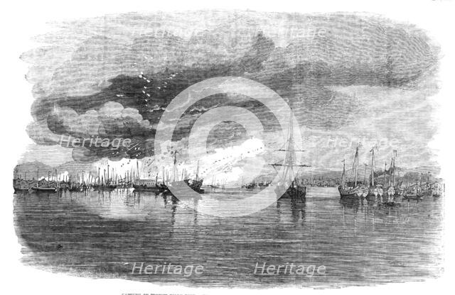 Capture of French Folly Fort - Termination of the Action, and Blowing-up of Junks, 1857. Creator: Unknown.