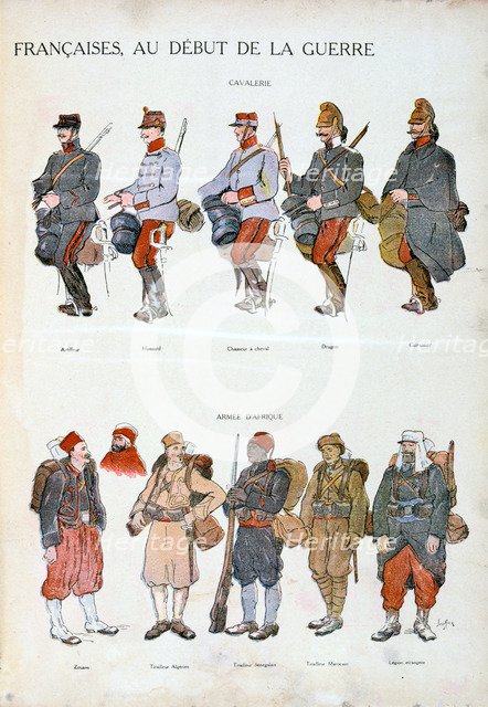 French army uniforms, World War One, 1914. Artist: Unknown