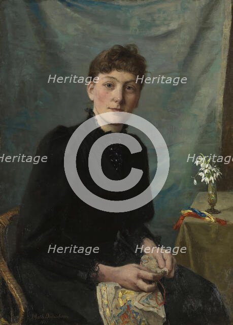 Seated Woman with Embroidery, 1891. Creator: Johanne Mathilde Dietrichson.
