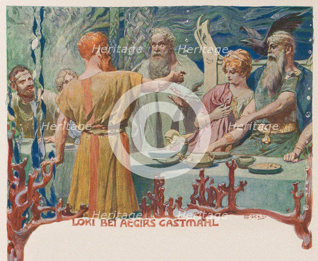 Loki at Ægir's Banquet. From Valhalla: Gods of the Teutons, c. 1905.