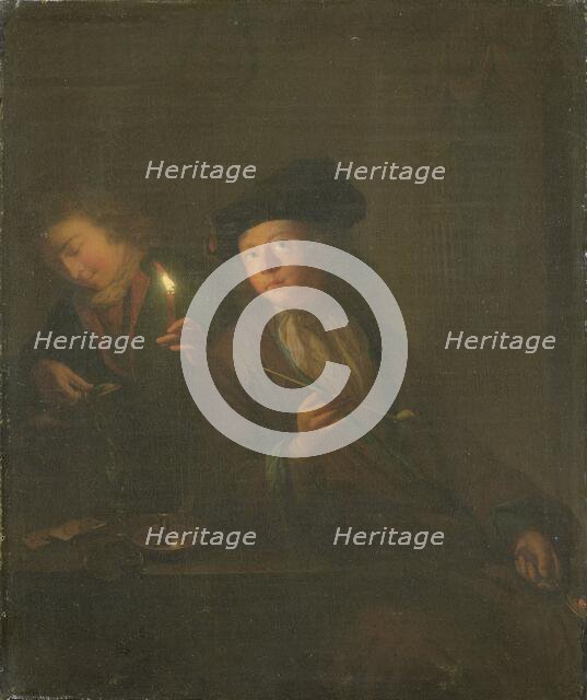 The Smoker (A Man with a Pipe and a Man Pouring a Beverage into a Glass), 1690-1706. Creator: Godfried Schalcken.