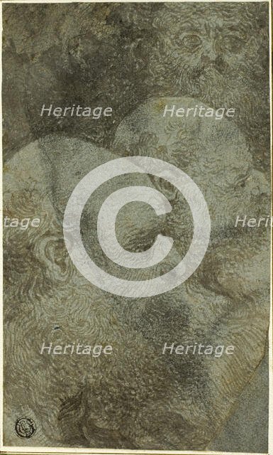 Three Bearded Male Heads, Two in Profile to the Right, n.d. Creator: Unknown.