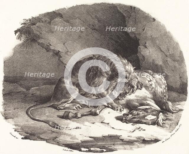Horse Devoured by a Lion (Cheval devore par un lion), 1823. Creator: Theodore Gericault.