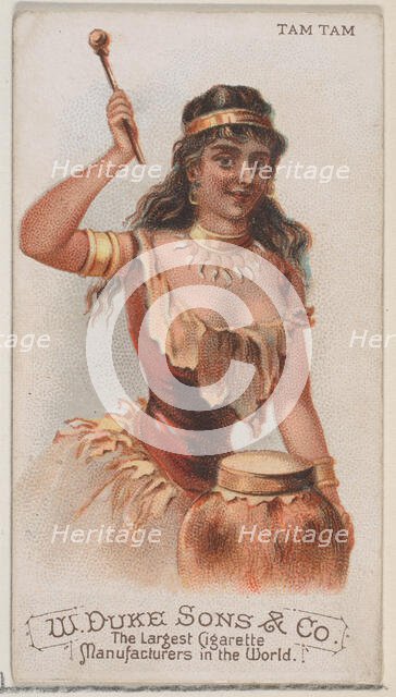 Tam Tam, from the Musical Instruments series (N82) for Duke brand cigarettes, 1888., 1888. Creator: Schumacher & Ettlinger.