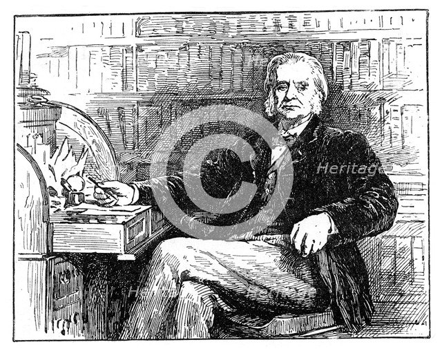 Thomas Henry Huxley, British biologist, at his desk, c1880. Artist: Unknown