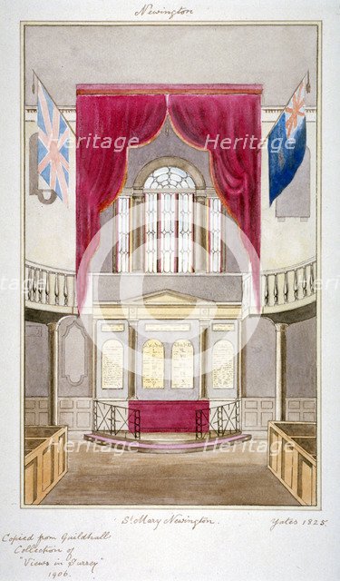 Interior of the Church of St Mary Newington, Newington Butts, Southwark, London, 1825. Artist: Anon