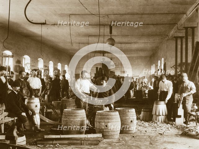 The manufacture of wooden beer barrels in Pilsen, 1880s. Artist: Anonymous  