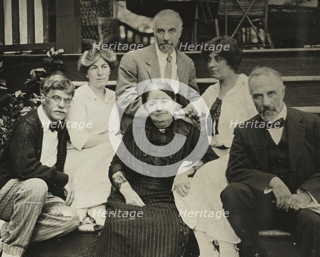 Untitled (Stieglitz, Agnes, mother Hedwig, Julius, Selma, and Lee on Oaklawn steps), 1910 or 1912. Creator: Alfred Stieglitz.
