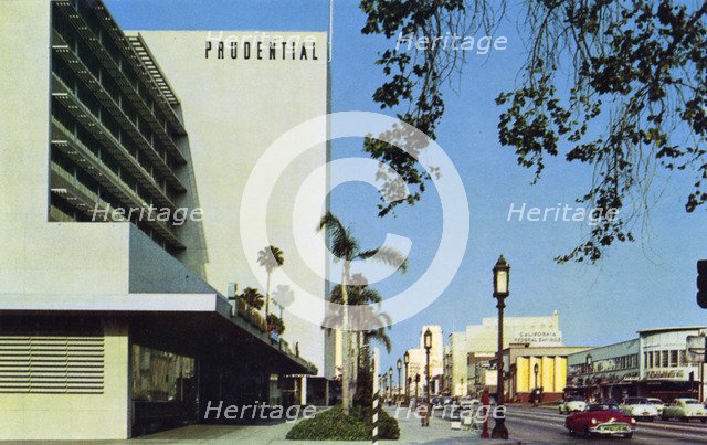 On the 'Miracle Mile', Wilshire Boulevard, Los Angeles, California, USA, 1953. Artist: Unknown