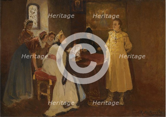 Xenia Godunova and False Dmitry. Artist: Lebedev, Klavdi Vasilyevich (1852-1916)