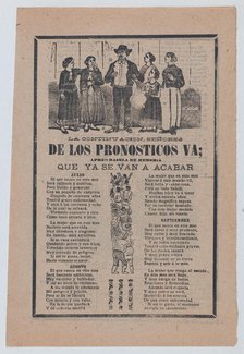 Broadsheet with monthly horoscopes; a group of women surrounding one man and a crowd of pe..., 1903. Creator: José Guadalupe Posada.