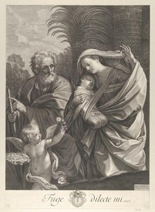 The Flight into Egypt; the Holy Family walking together, Saint Joseph pointing to t..., ca. 1648-81. Creator: François de Poilly.