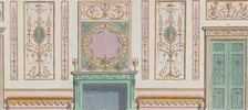Interior Ornamented Wall with Doors and Fireplace, nos. 344-350..., March 20, 1785. Creator: Michelangelo Pergolesi.