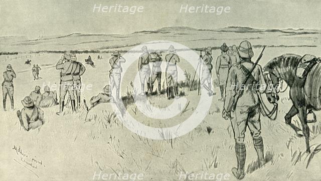 'Lord Roberts and His Staff Watching the Boer's Retreat from Zand River; General French in Pursuit o Creator: Melton Prior.