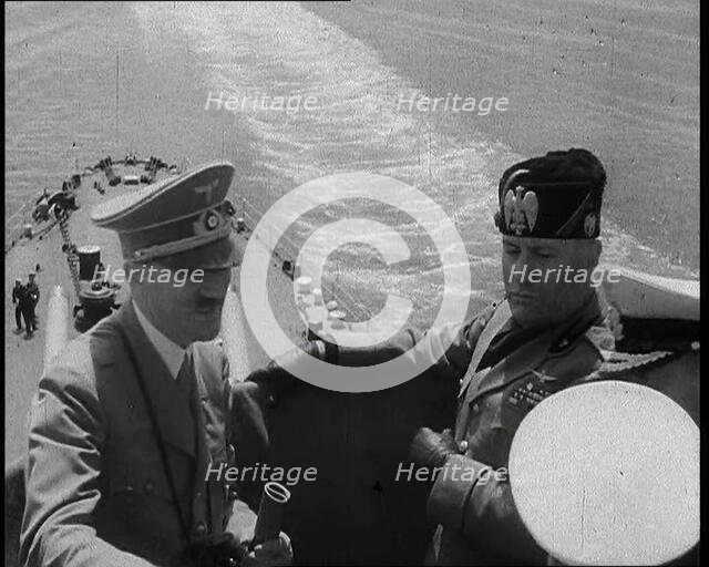 Adolf Hitler, the German Leader, On Board an Italian Navy Battleship at a Naval Review..., 1937. Creator: British Pathe Ltd.