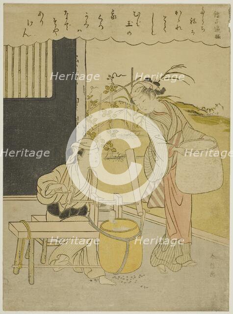 Poem by Henjo Sojo, from an untitled series of Thirty-Six Immortal Poets, c. 1767/68. Creator: Suzuki Harunobu.
