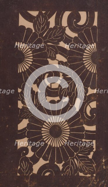 Katagami stencil with images of chrysanthemums, between 1900 and 1952. Creator: Unknown.