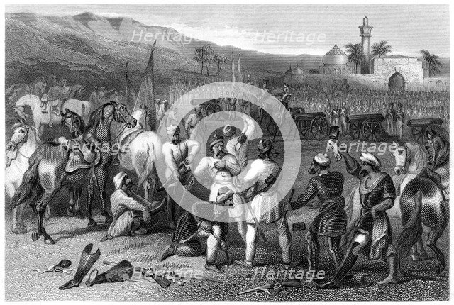 'Disarming the 11th Irregular Cavalry at Berhampore', 1857, (c1860). Artist: Unknown