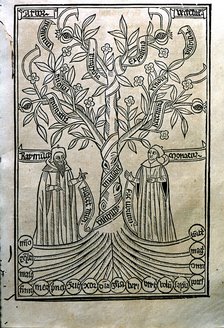 Engraving of a tree in the work 'Arbor Scientiae' (Science Tree) copy printed in Barcelona in 150…
