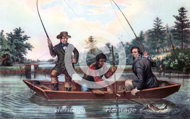 'Catching a Trout', 1854.Artist: Currier and Ives
