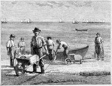 Cape Cod fisherman washing fish, 1875. Artist: Unknown