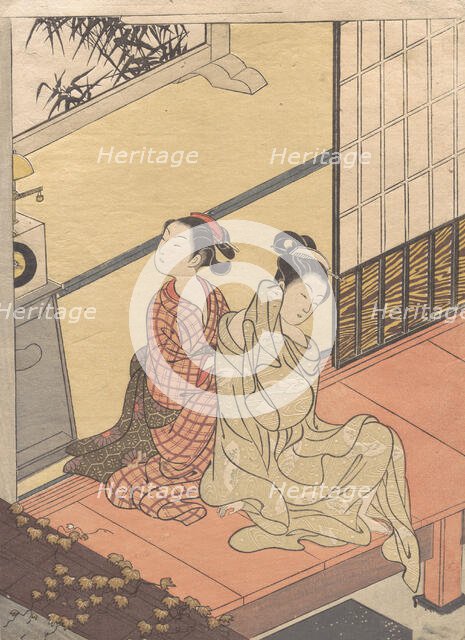 Evening Chime of the Clock (Tokei no bansho), from the series “Eight Parlor Views” (Za..., ca. 1766. Creator: Suzuki Harunobu.