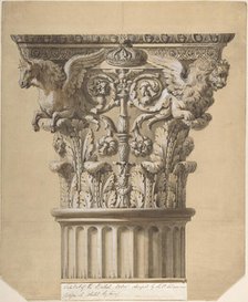 The British Order: Elevation of a Capital and Part of the Fluted Shaft, 1762. Creator: James Adam.