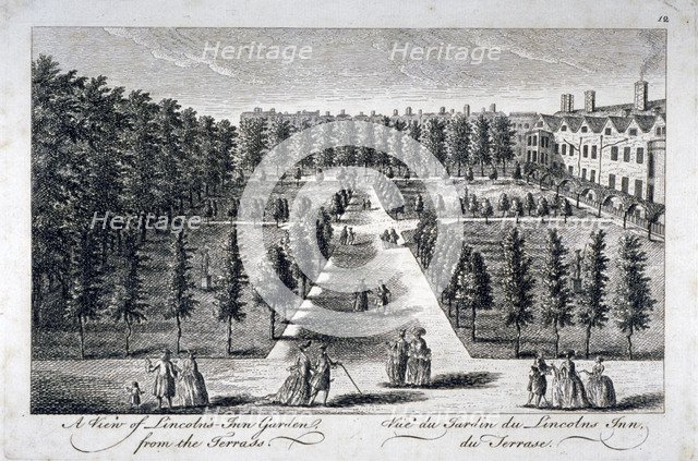 View of Lincoln's Inn Garden from the terrace, Holborn, London, c1750. Artist: Anon