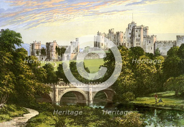 Alnwick Castle, Northumberland, home of the Duke of Northumberland, c1880. Artist: Unknown