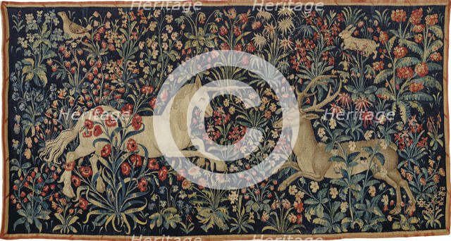 A unicorn and a stag in a field of flowers , c. 1500. Creator: Anonymous master.