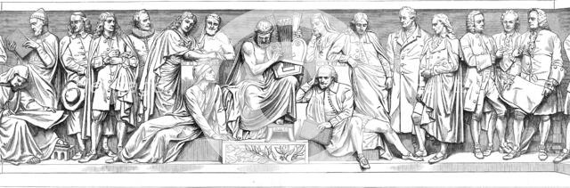 Sculptures around the base of the Prince Consort Memorial: South Front - Poets and Musicians.., 1872 Creator: Unknown.