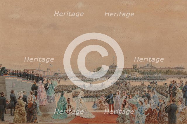 The solemn service on the occasion of the bicentenary of Peter I, on Senate Square..., 30 May 1872. Creator: Gun (Huhn), Karl Fyodorovich (Karl Theodor) (1830-1877).