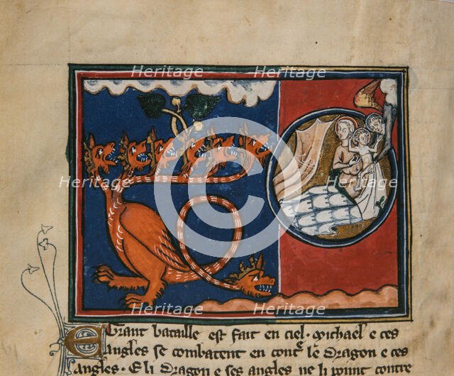 The Woman and the Dragon. Miniature from: Apocalypse de saint Jean, ca 1320. Creator: Anonymous.