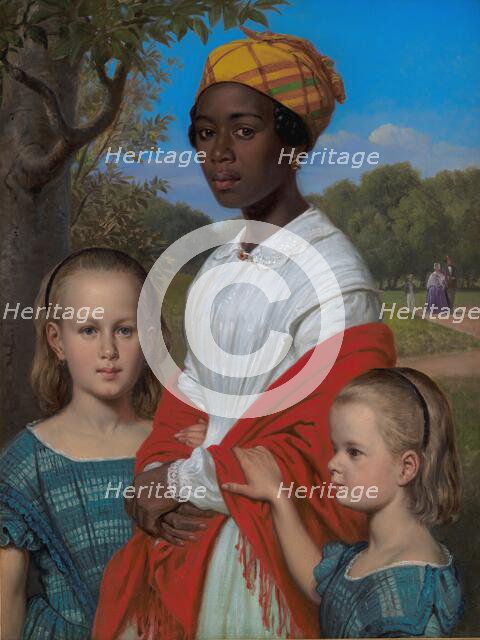 Portrait of Otto Marstrand's two Daughters and their West-Indian Nanny, Justina...Copenhagen, 1857. Creator: Wilhelm Marstrand.