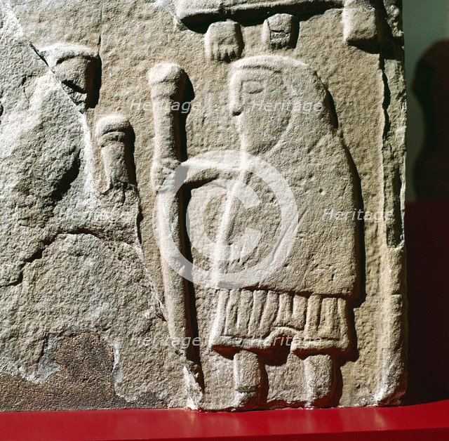 A Pict with hooded cloak & Pictish trousers, St.Vigeans, Scotland, c8th - 9th century. Artist: Unknown