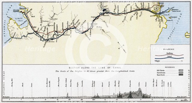 Plan of the Panama Canal, late 19th century.Artist: William Mackenzie