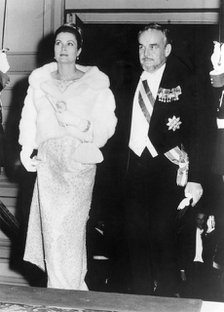 Princess Grace and Prince Rainier of Monaco arrive at the opera, Monte Carlo. Artist: Unknown